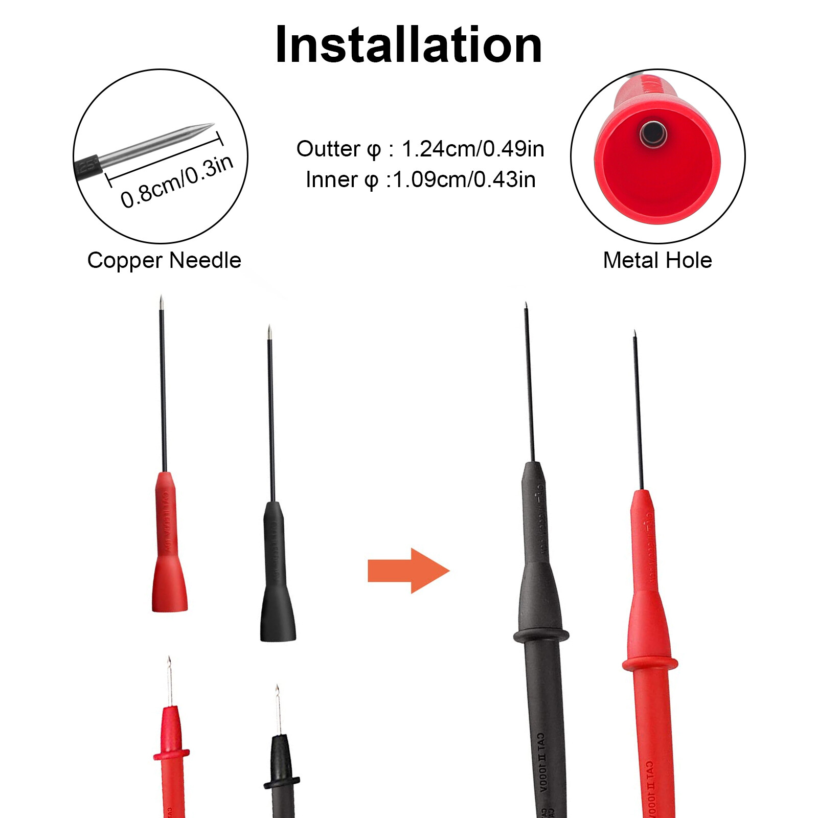4PCS Wire Piercing Test Probes Set Insulation Back Probes Needle Pin w/ 2mm Jack