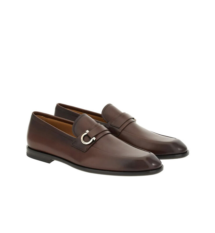 New Auth Salvatore Ferragamo Florio Men Brown Leather Loafers Shoes 8.5 $990