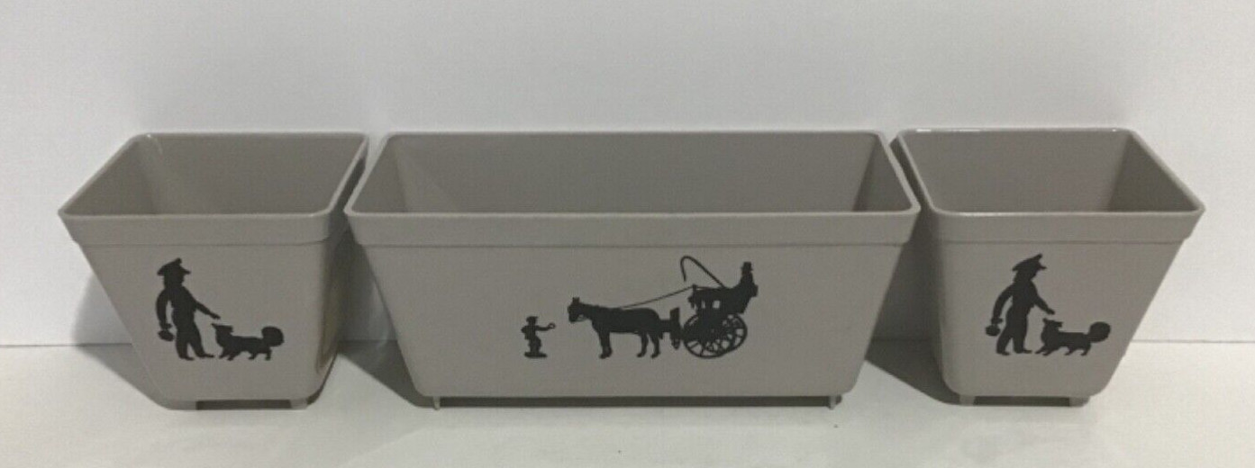 Vtg 50's Hard Plastic Planters Prop-R-Feed Grey w/Black Horse N Buggy & Boy NOS