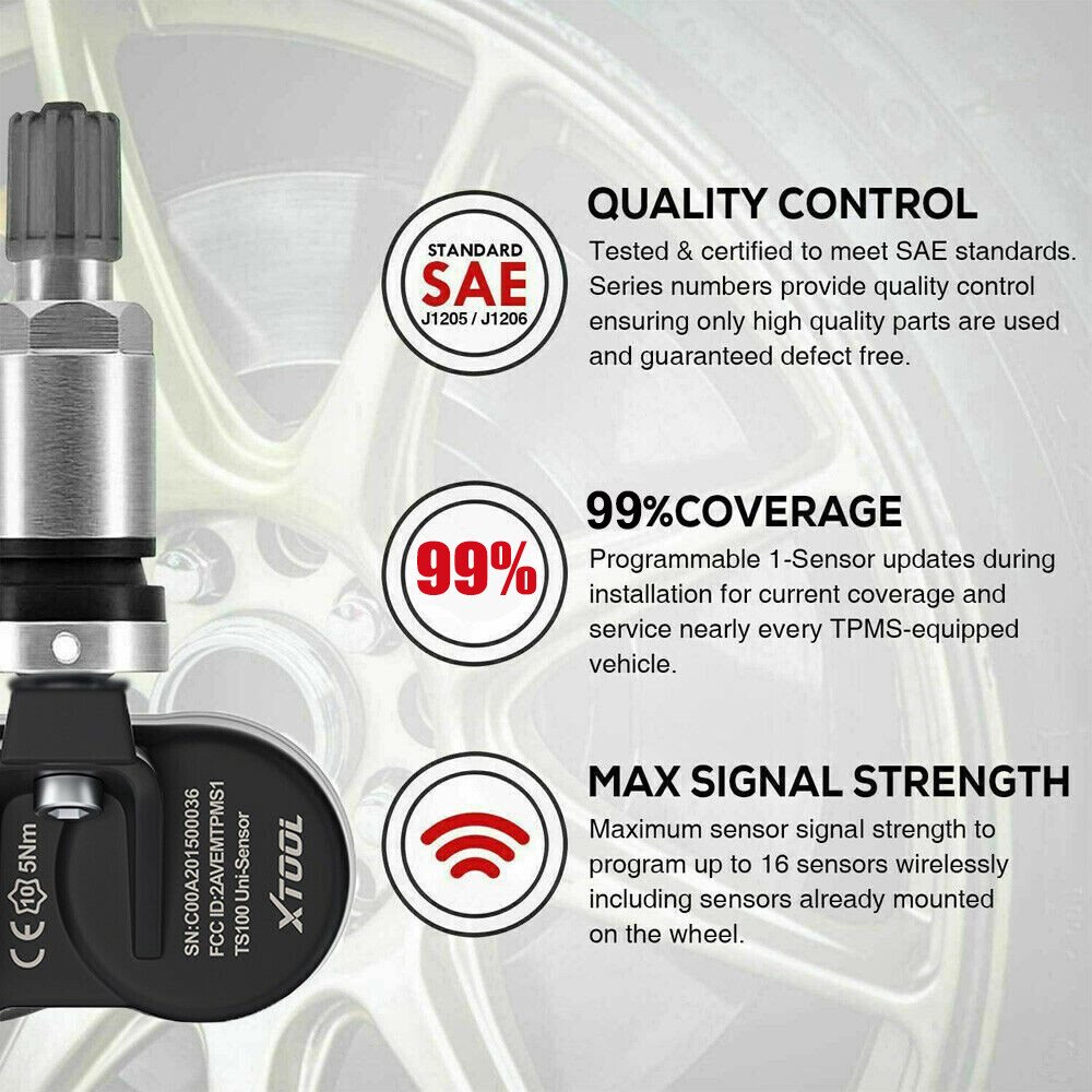 XTOOL TS100 TPMS 315MHz & 433MHz Programmable Tire Pressure Sensor 4pack Metal