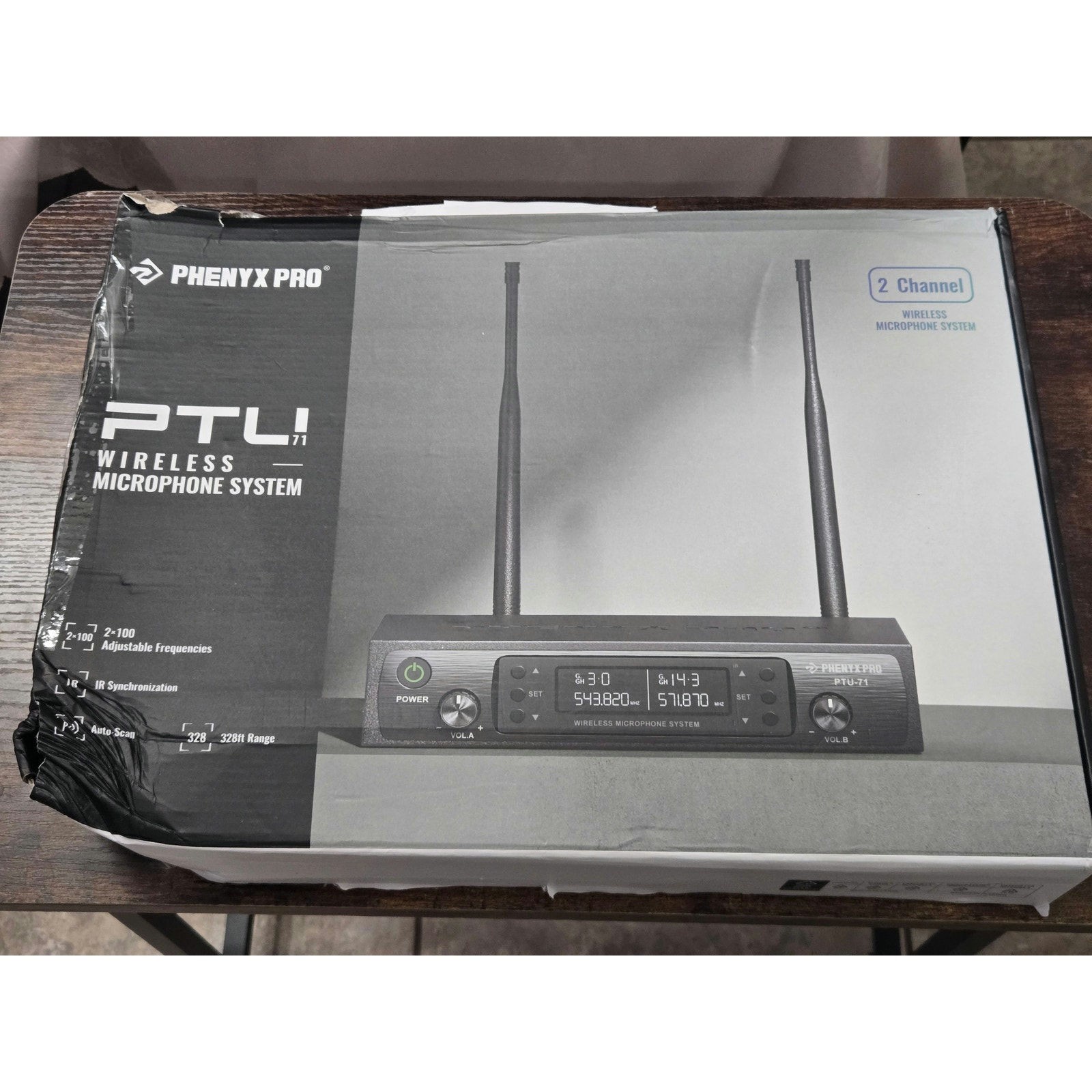 Phenyx Pro PTU-71-2H Dual UHF Wireless Microphone System Auto Scan Open Box