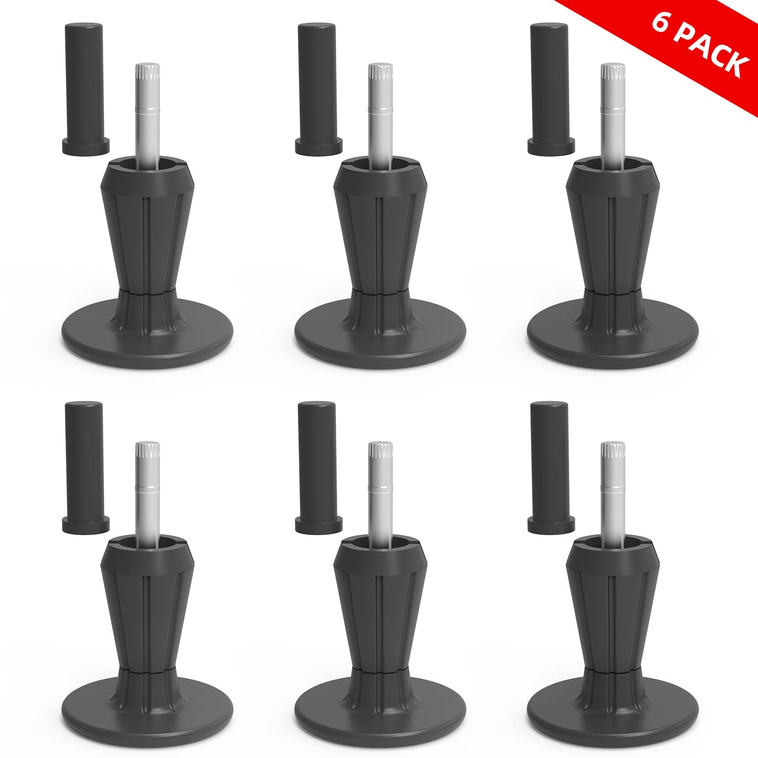 Bed Frame Feet 6 Pack Steel Stem Plastic Legs Replacement Support Black