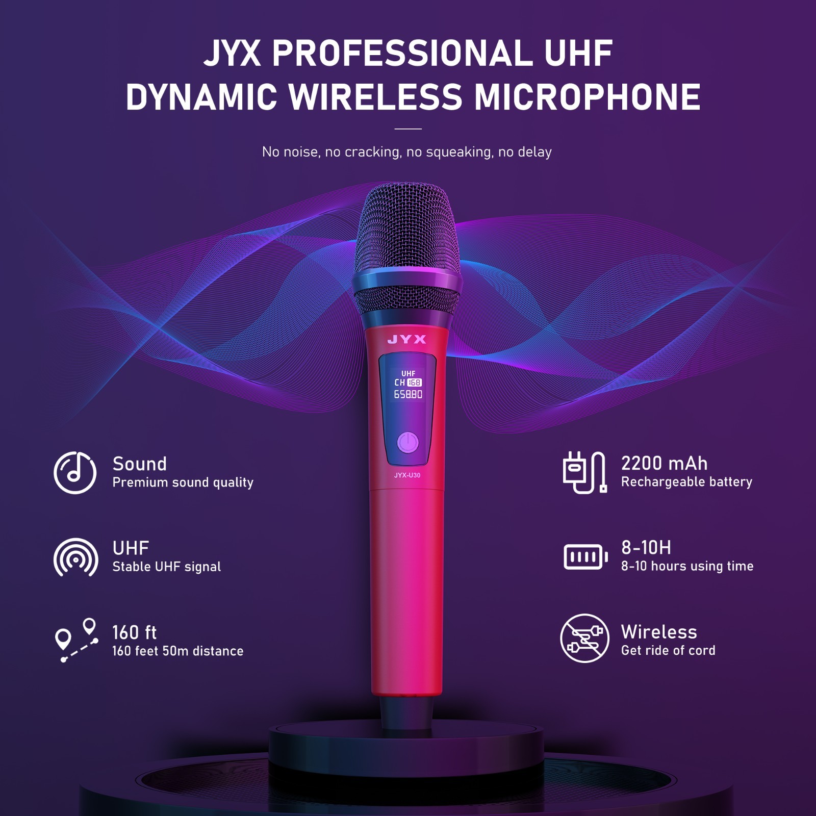 JYX UHF Dual Wireless Mic Set, Rechargeable,50M Range,Karaoke, Speech, PA System