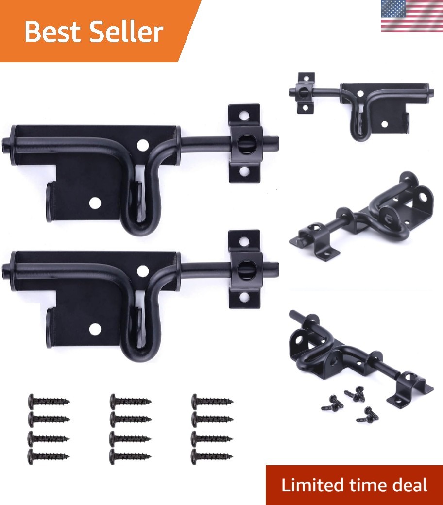 Security Slide Bolt Lock - 2 Pack Heavy Duty Latches for Interior & Outdoor Use
