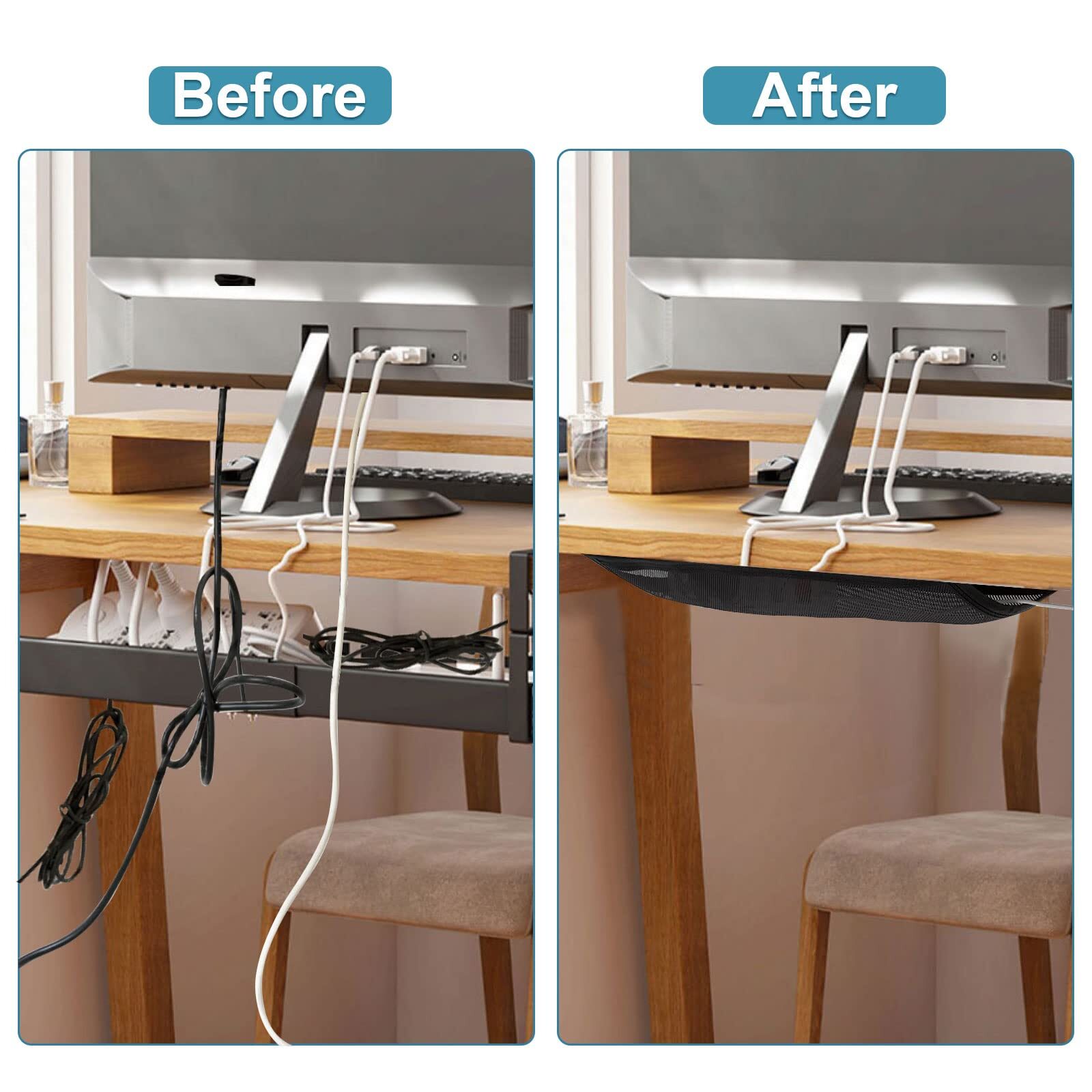Under Desk Cable Management Net 36pcs Under Table Cord Management Mesh Organizer