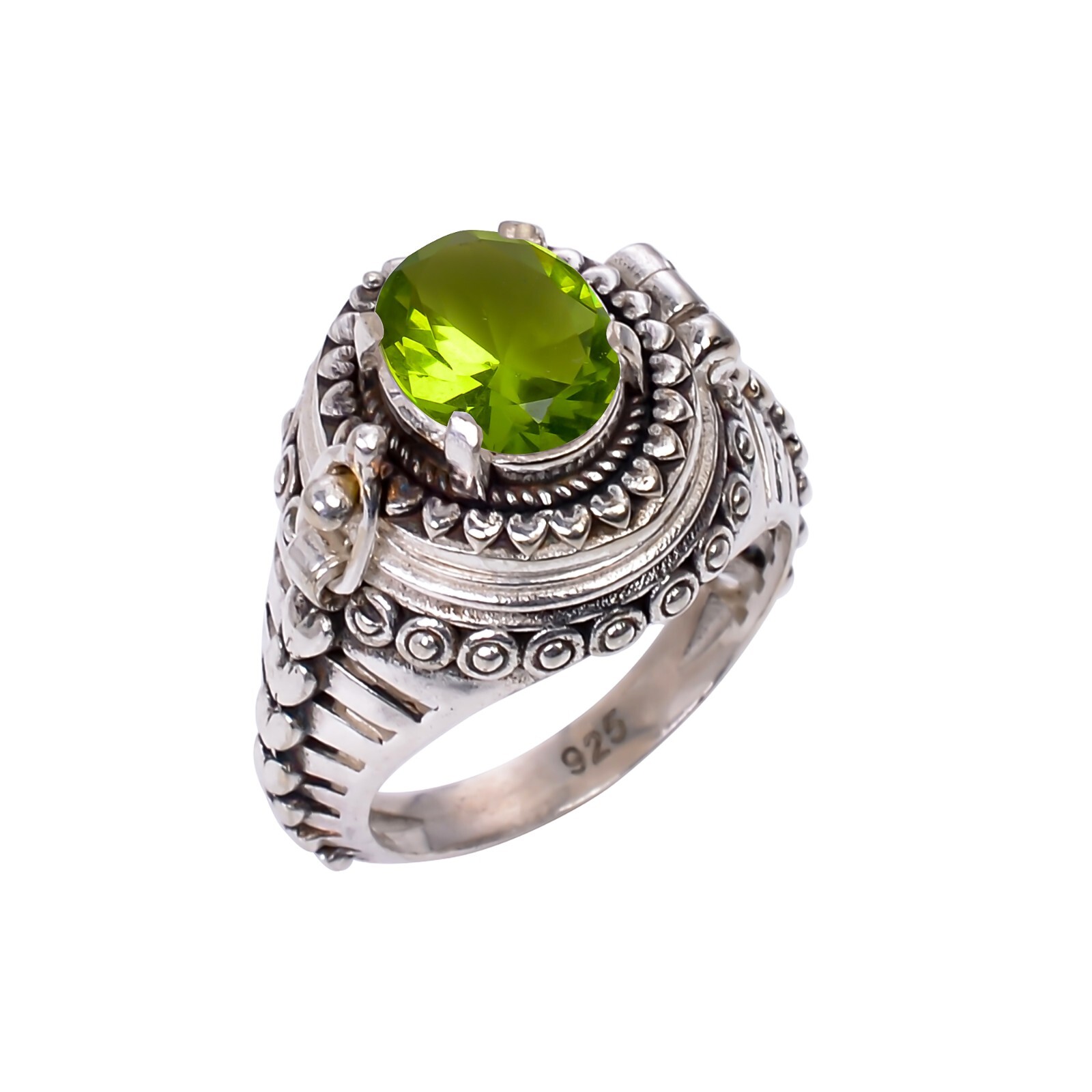 Peridot Gemstone Handmade Poison Ring 925 Sterling Silver Peridot Poison Ring.