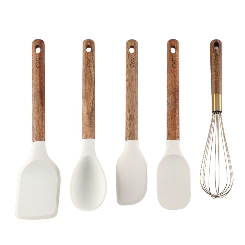 Color 5-Piece Wooden Cooking  Set with Heads, Stylish & Durable Kitchen Tools