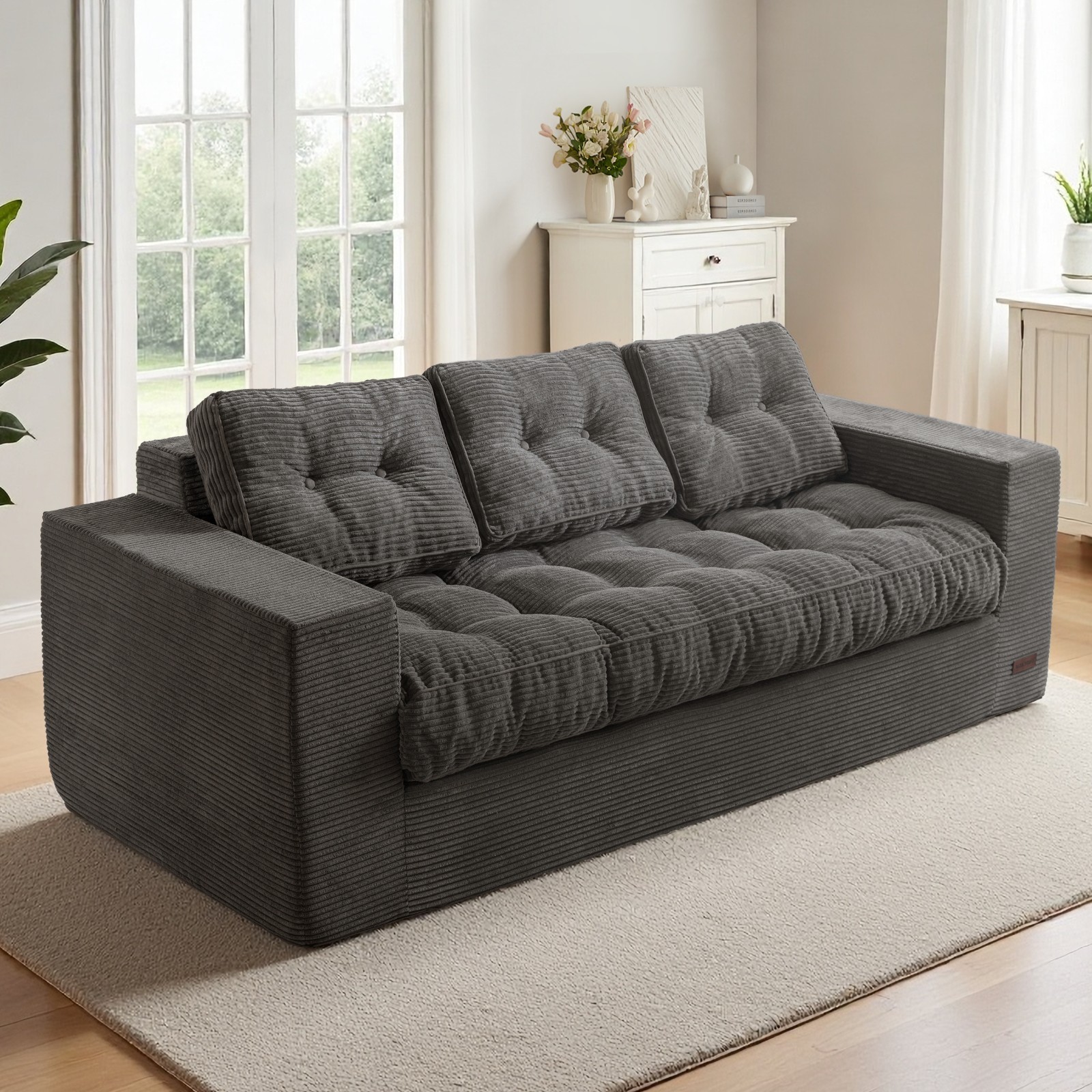 MAXYOYO Corduroy Boneless Couch ,Giant Bean Bag Chair Sofa with Pillows