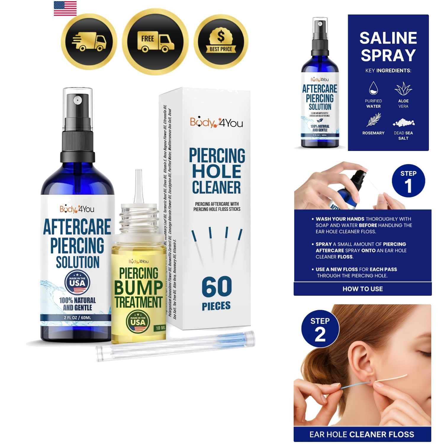 Piercing Aftercare Spray Keloid Bump Removal Piercing Hole Cleaner - Earring ...