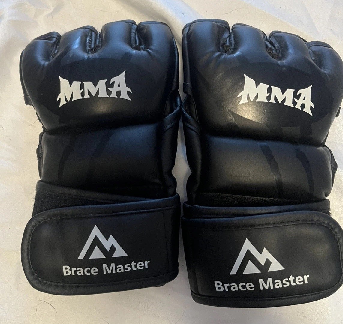Brace Master MMA Gloves Fingerless Sparring Grappling, Black, Never Used