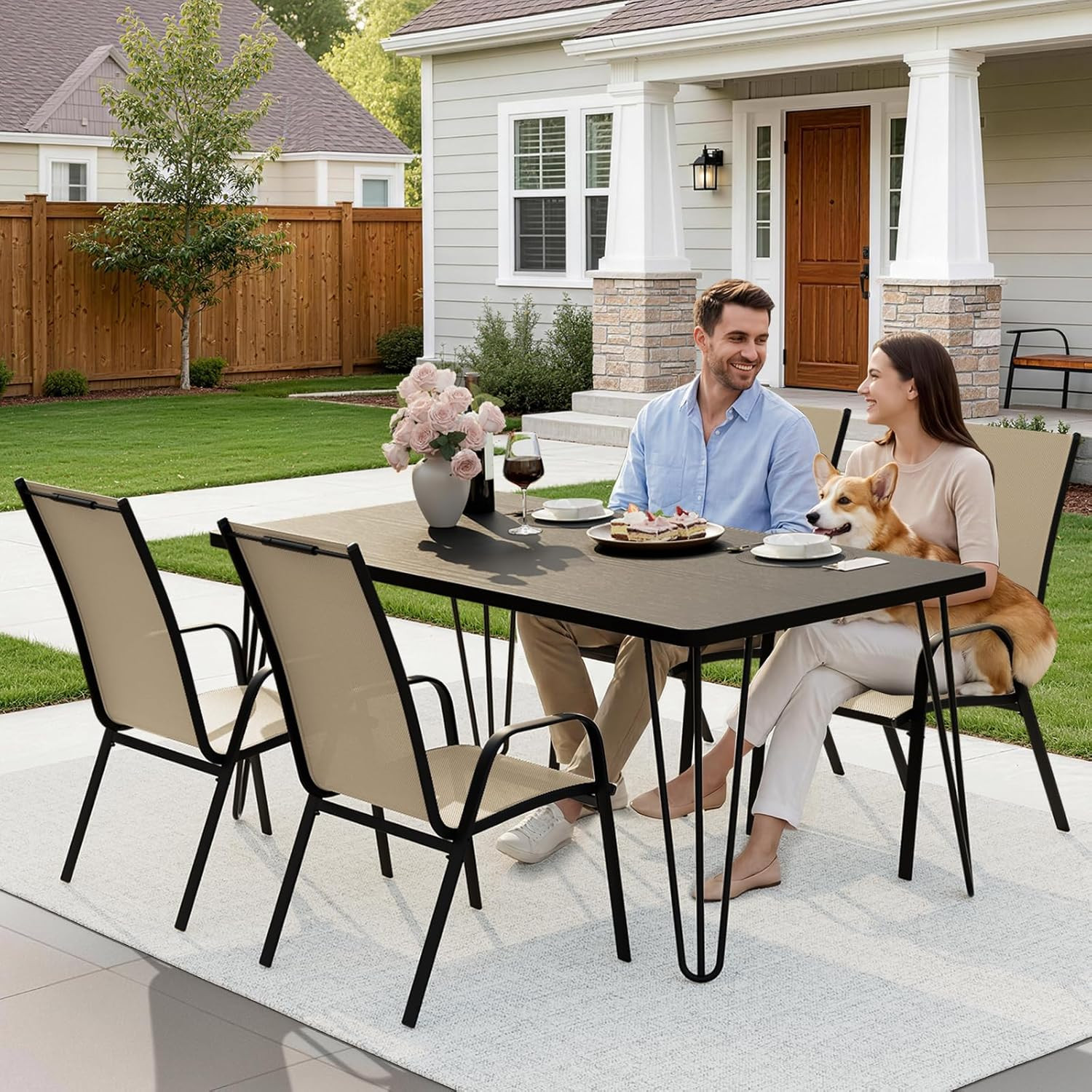 JEAREY Patio Dining Chairs Set of 4, Outdoor Stackable Dining Furniture Set, All