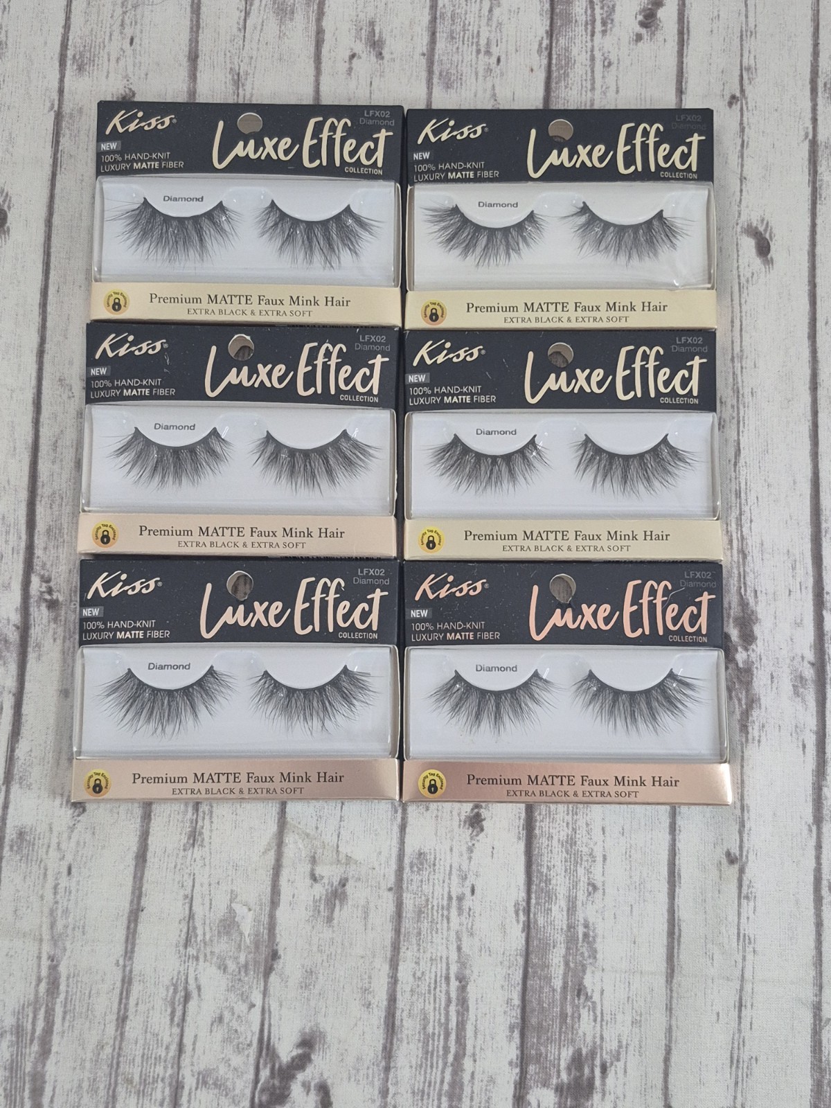 (6) Kiss Luxe Effect Eyelashes LFX02 Diamond Premium Matte Faux Mink Hair