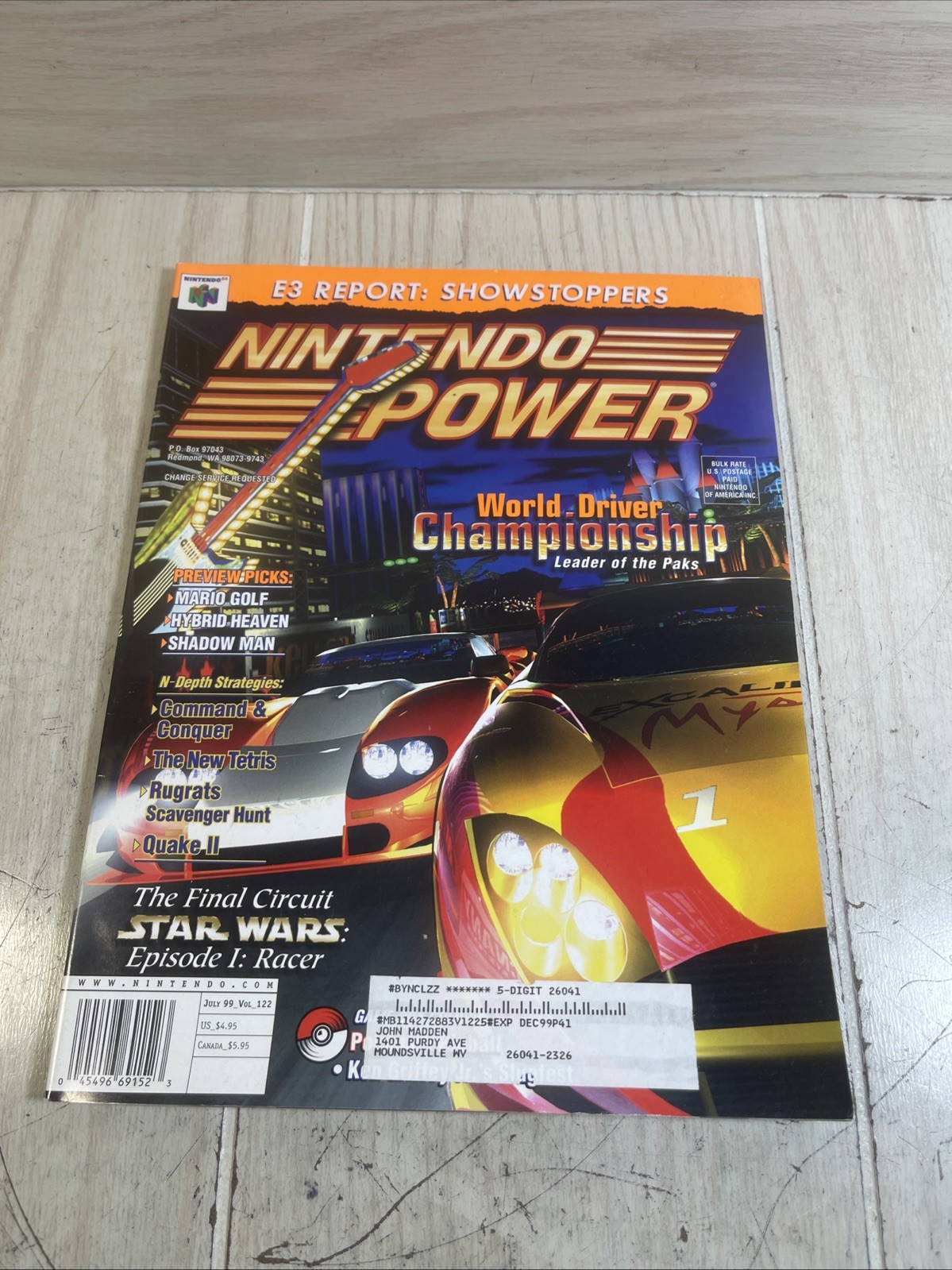 Nintendo Power Magazine Vol 122 July 1999 World Driver w/ Stone Cold WWF Poster