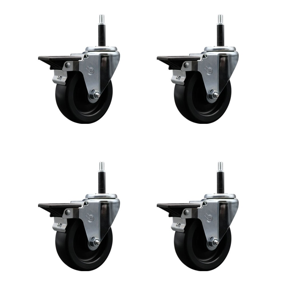 4 Inch Polyolefin Swivel 3/4 Inch Expanding Stem Caster Set with Brake SCC