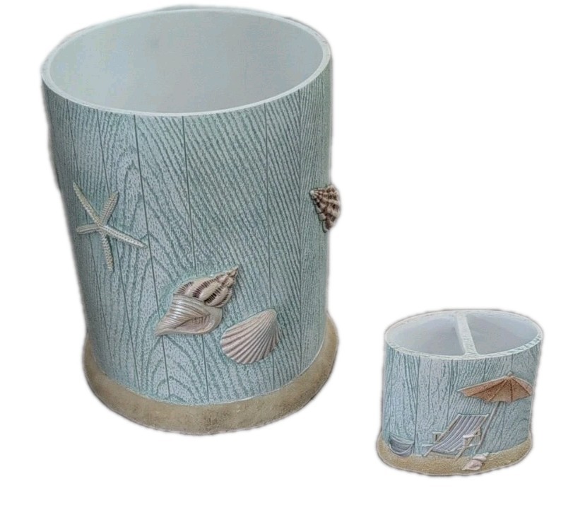 Beach Theme/ Cottage Bathroom Accessories Set Trash Can/Toothbruser Holder Décor