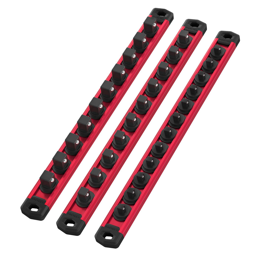 NEW 3-PACK Magnetic Socket Organizer Set 1/4" 3/8" 1/2" Drive Socket Holder Rack