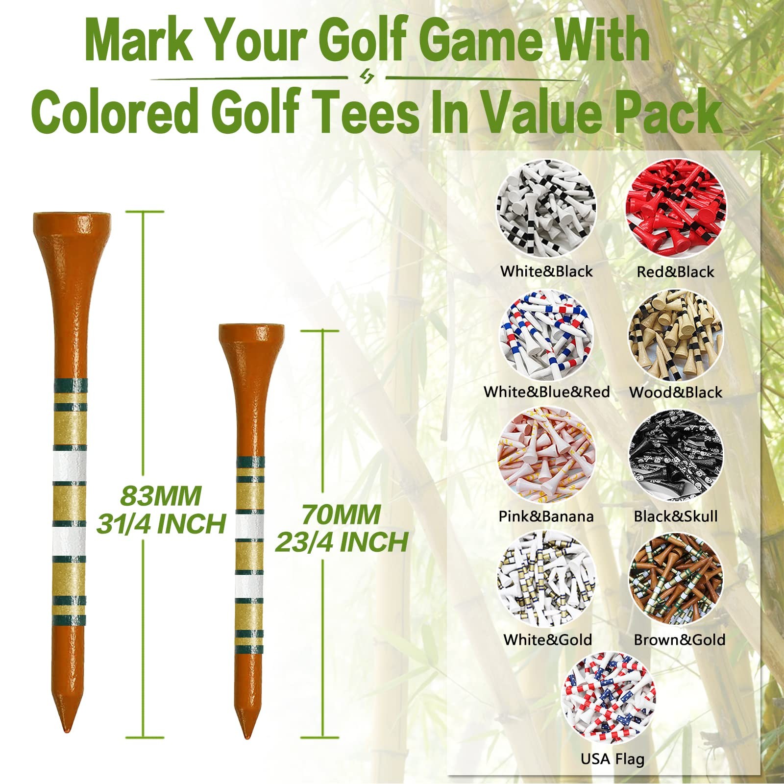 Bamboo Golf Tees, 70mm 83mm, Biodegradable, Bulk Pack 50 120, Brown
