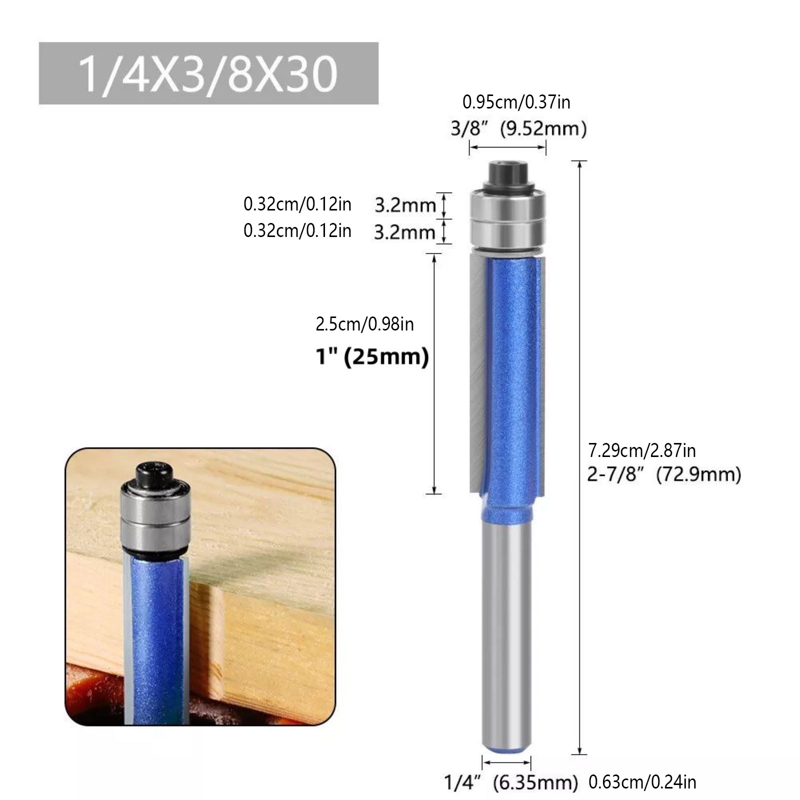 Durable 4Pcs 1/4" Shank Straight Flush Trim Router Bit Set Woodworking Cutter