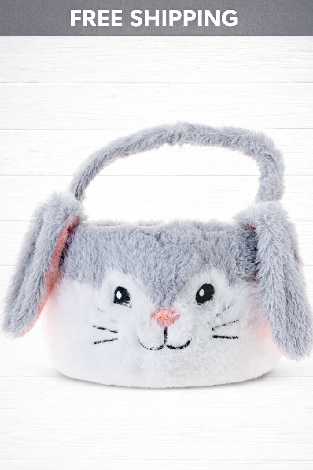 PLUSH GRAY BUNNY JUMBO SIZE Easter Basket W/ Floppy Ears & Handle! - 22" X 16"