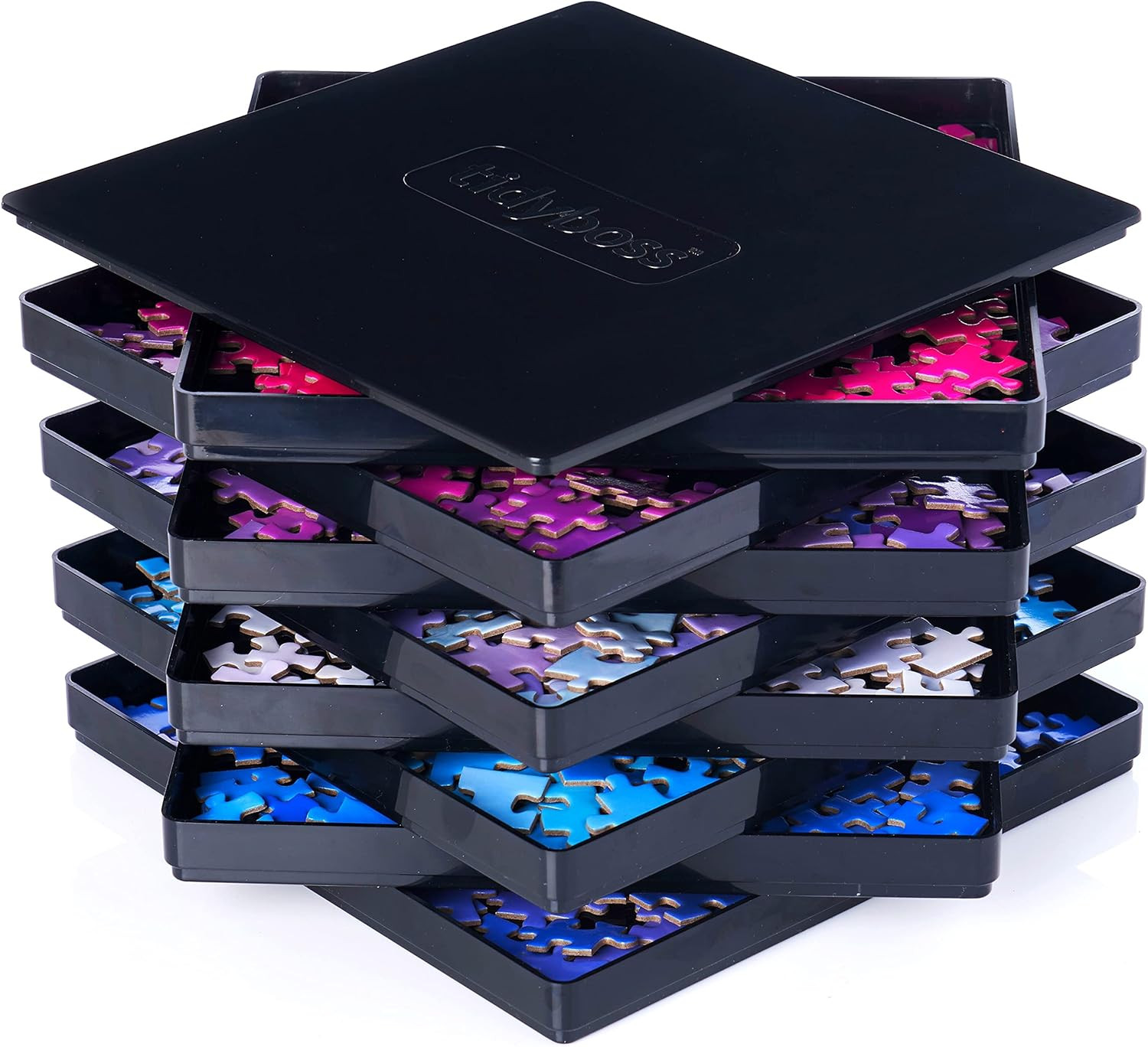 8 Puzzle Sorting Trays with Lid 8" X 8" - Jigsaw Puzzle Accessories Black Backgr