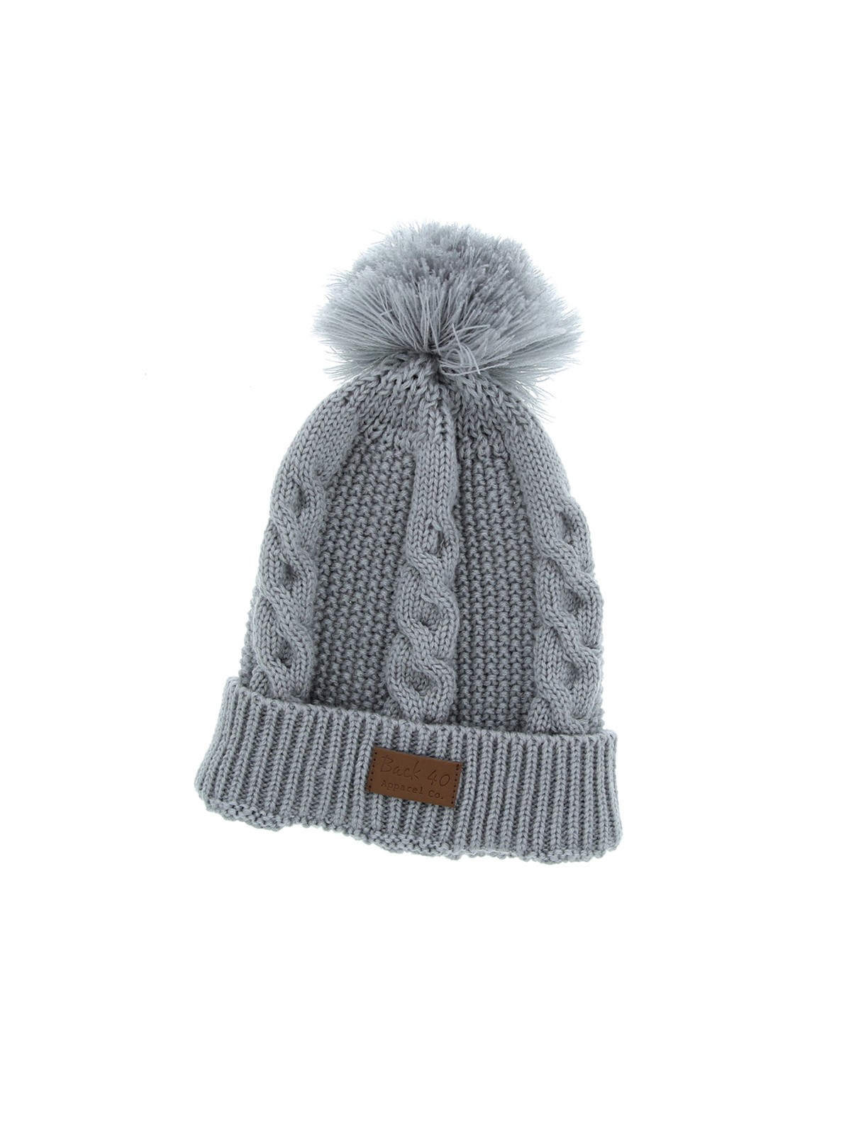 Cable Pom Pom Cuffed Beanie Unisex Steely Blue Warm Knit Winter Hat by Back 40
