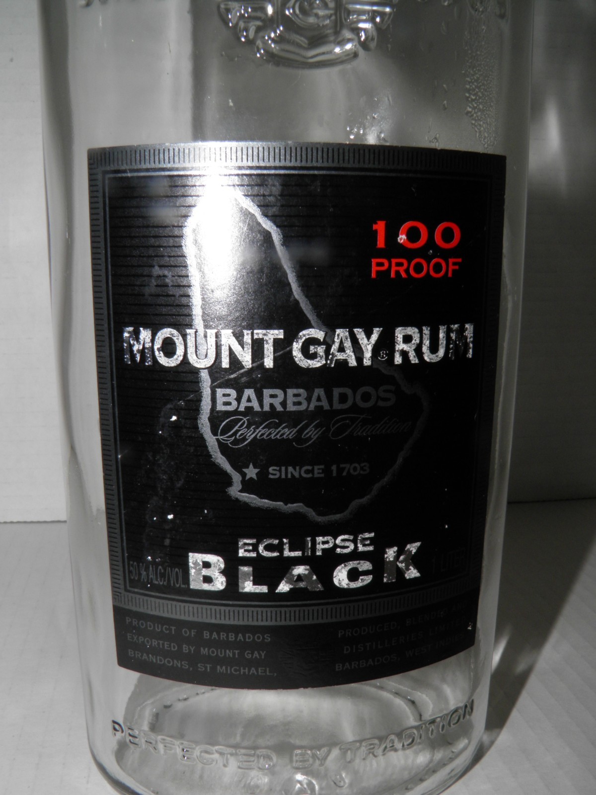 Mount Gay Rum Bottle Barbados Eclipse Black 100 Proof Empty