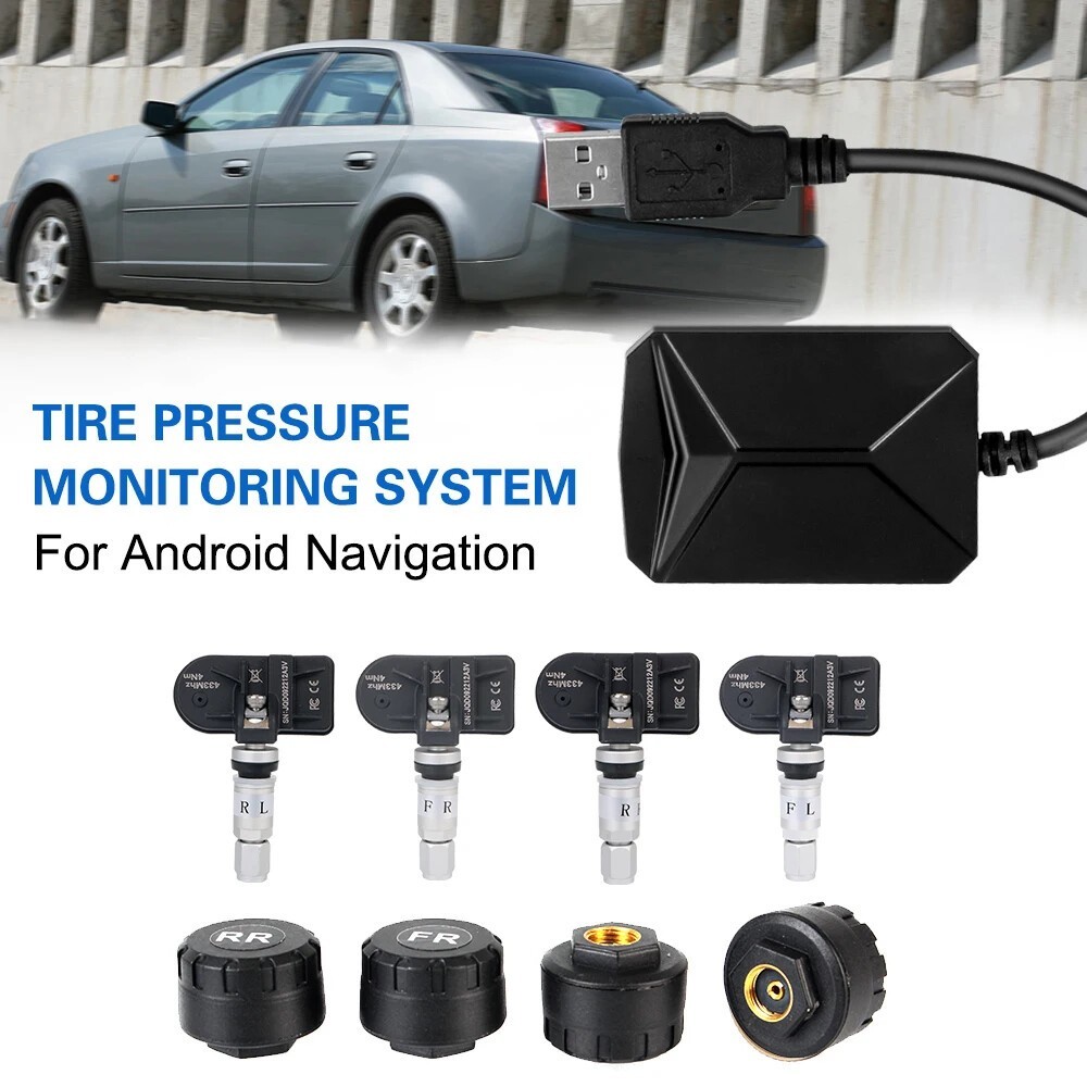 Android TPMS With 4 Sensors Alarm USB Wireless Tire Pressure Monitoring System