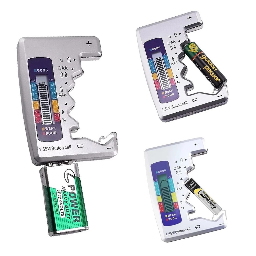 Battery Tester Digital LCD Display Replacement Silver 92*63*14mm 9V/1.5V