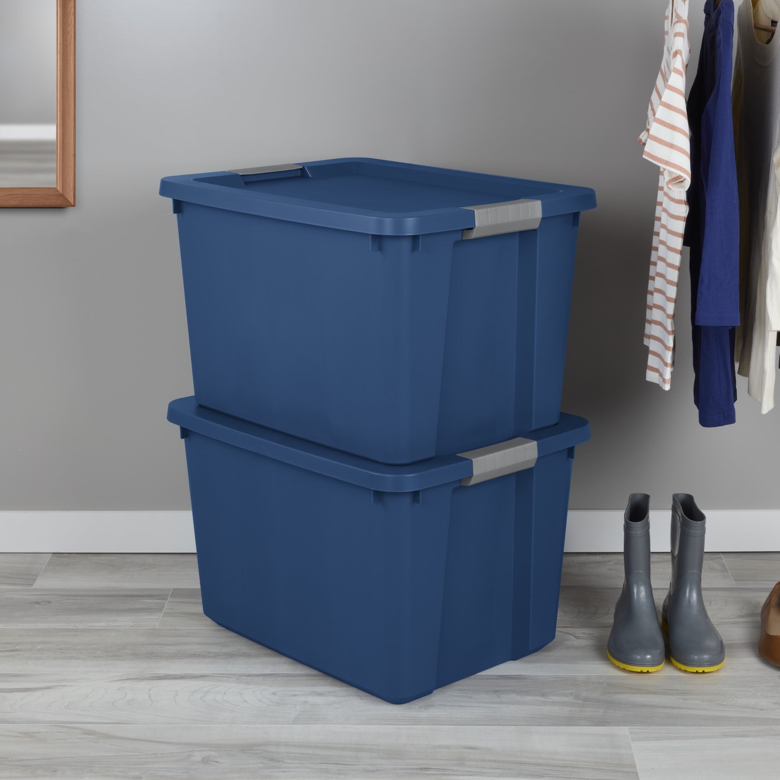 20 Gallon Large Storage Bin, Plastic Storage Container with Latch Lid, Blue