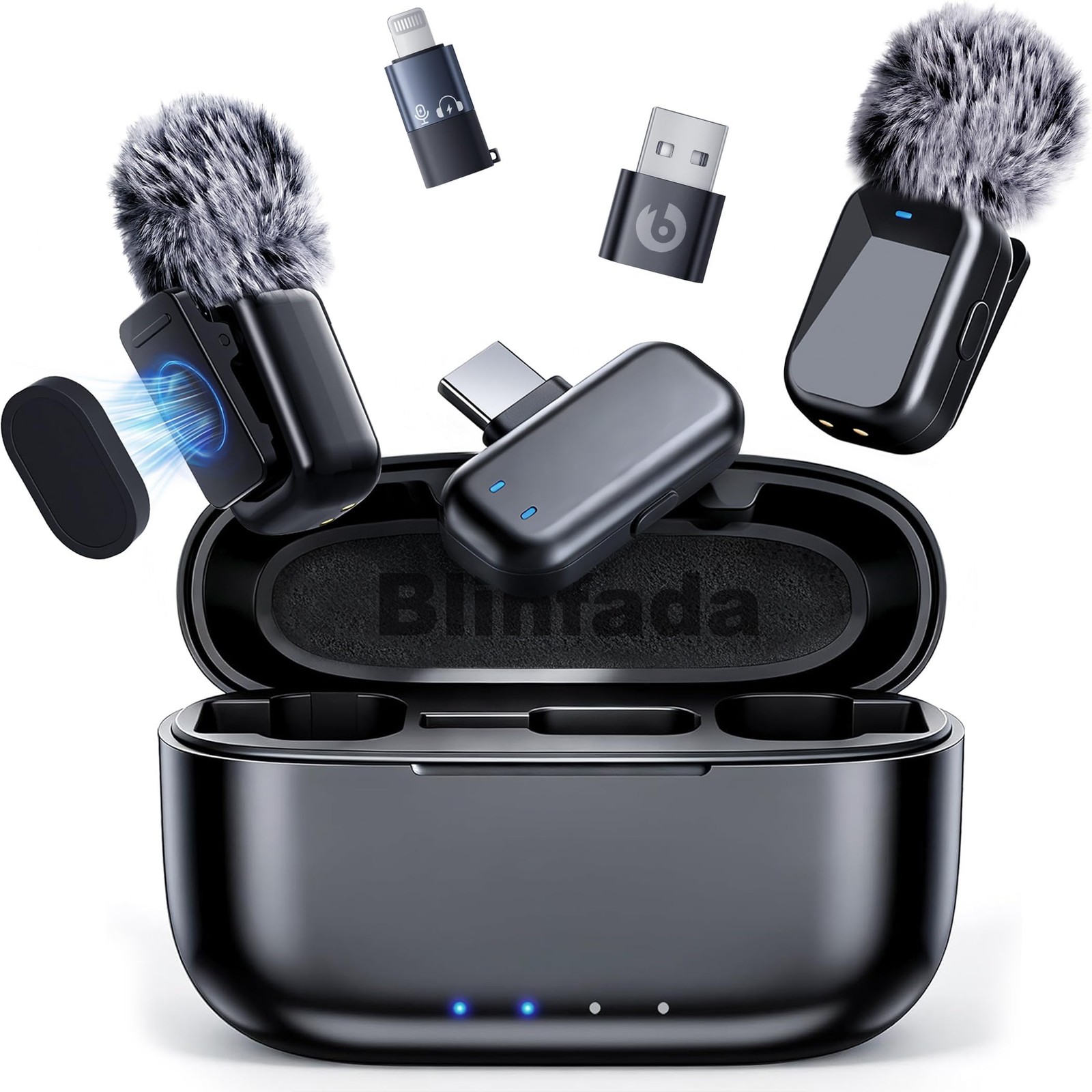 Blinfada Mini Wireless Lavalier Microphone for iPhone Android Camera, Black