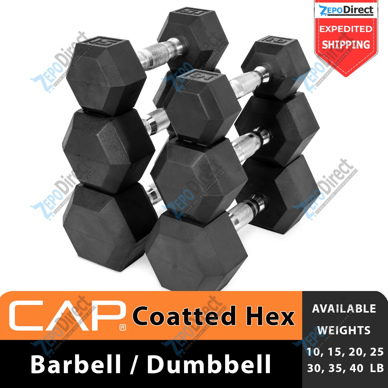 ⭐️⭐️⭐️⭐️⭐️ CAP Coated Hex Dumbbell Weights 10, 15, 20, 25, 30, 35, 40 LB Sets