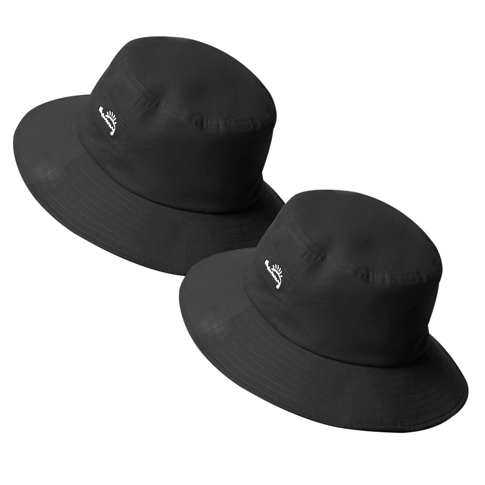 2 Pcs Black Bucket Hats Women's Wide Brim Sun Cap Fishermen UV Protection UPF50+