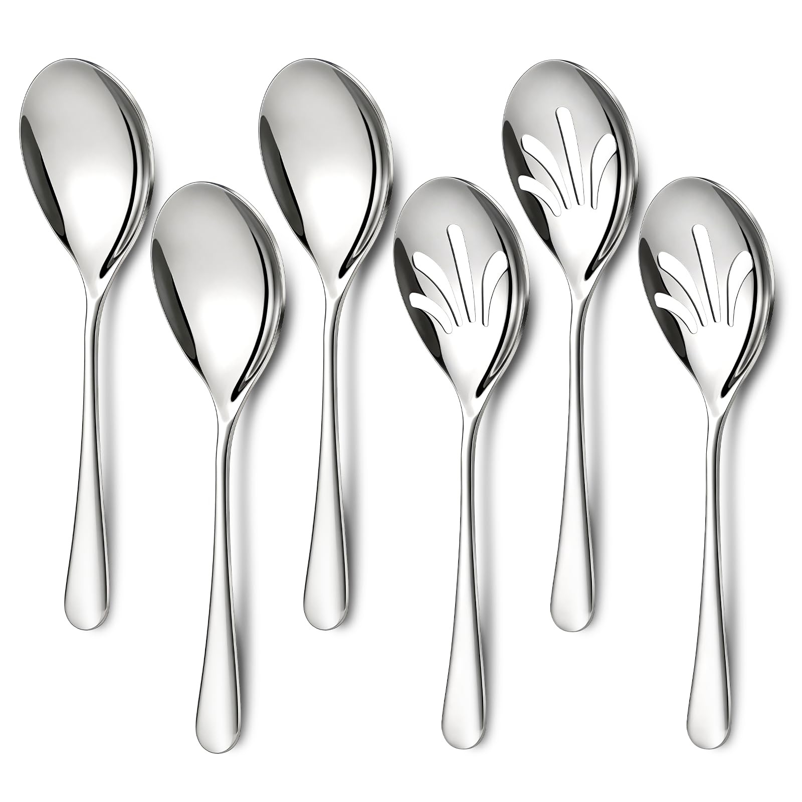 Mwellewm 6 Pcs Serving Spoons Set 9.5 Inch Large Stainless Steel Serving Spoo...