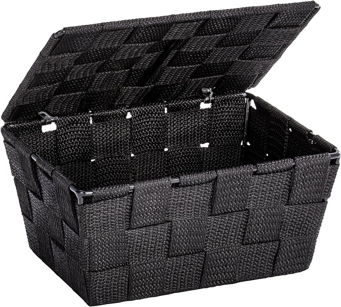WENKO Storage Adria Black with lid-Bathroom Basket, Polypropylene, 19 x 10 x 14