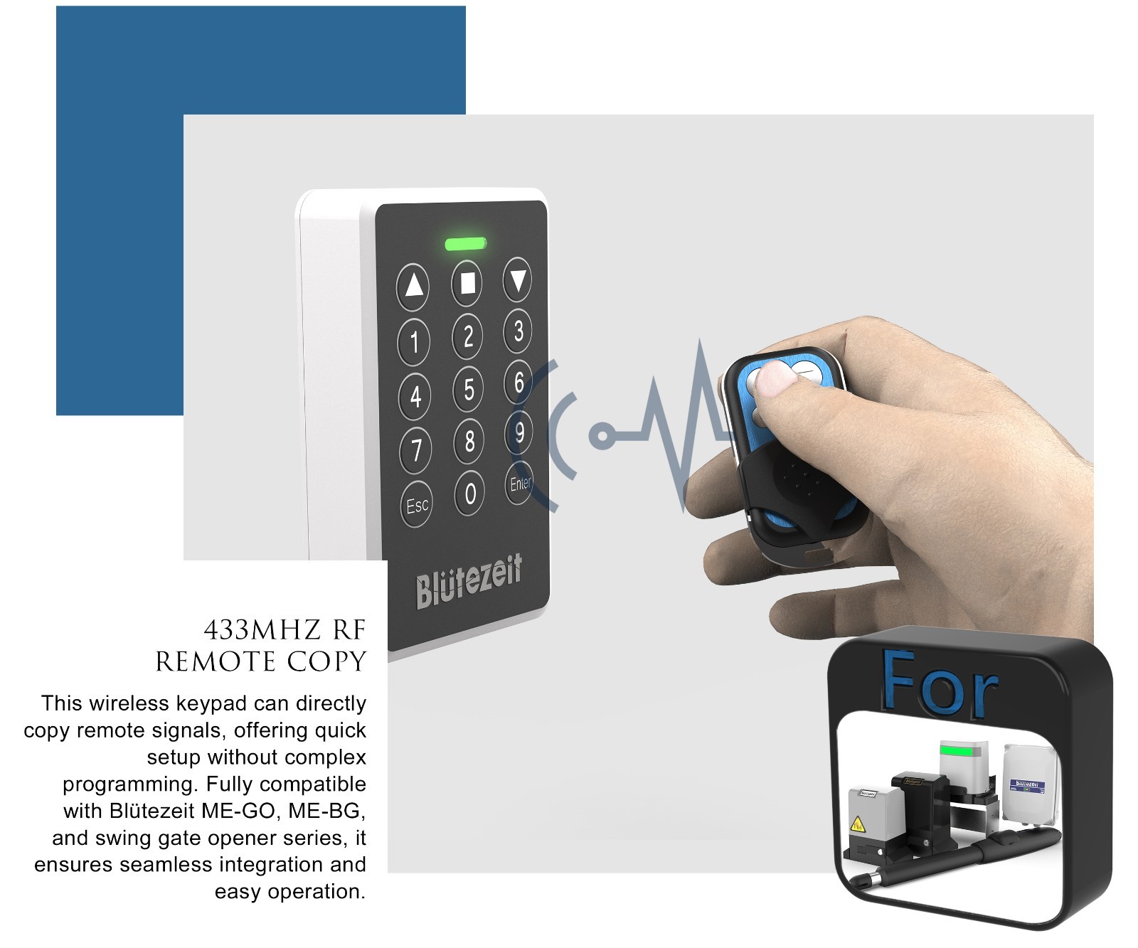 Blütezeit Wireless Keypad IP54 for 433MHz Automatic Sliding & Swing Gate Openers