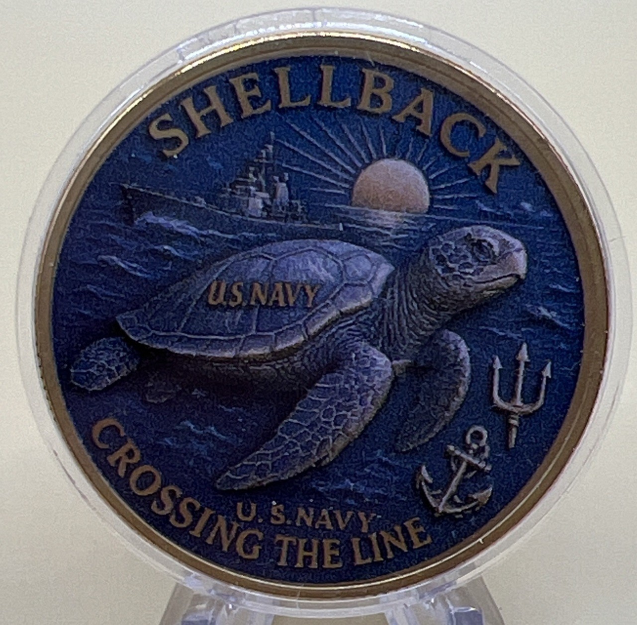 * US Navy Challenge Coin, Certified Shellback Navigated The Globe Crossing Line