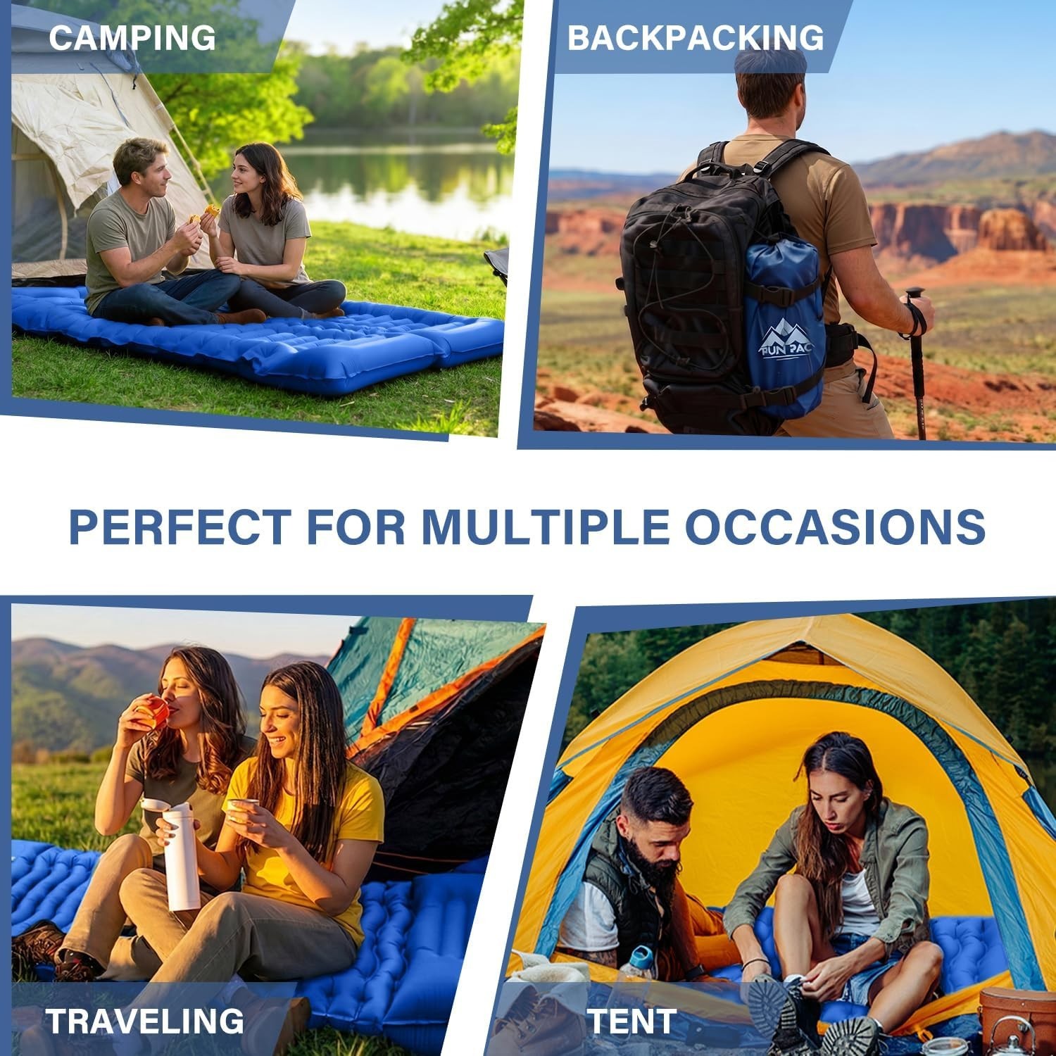 Lightweight Inflatable Camping Mat with Built-in Pillow & Quick Inflate, Twin