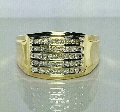 1.5 Ct Round Real Moissanite Engagement Men's Band Ring 14K Yellow Gold Plated