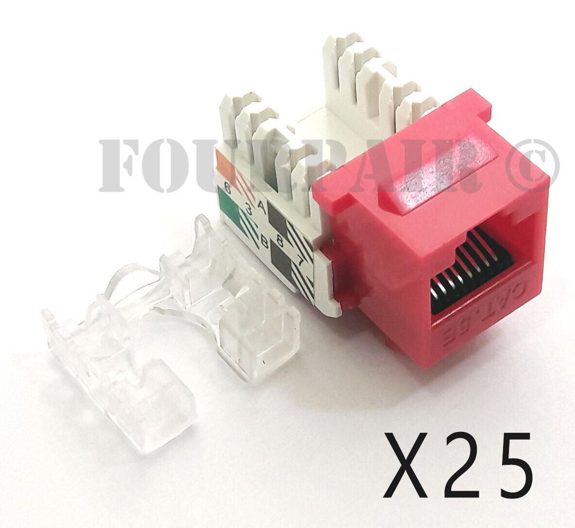 25 Pack Lot - CAT5e RJ45 110 Punch Down Keystone Modular Snap-In Jacks - Red