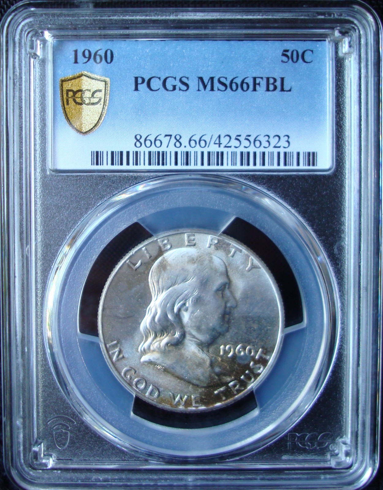 1960 Franklin Silver Half Dollar - PCGS MS 66 FBL - Gold Shield