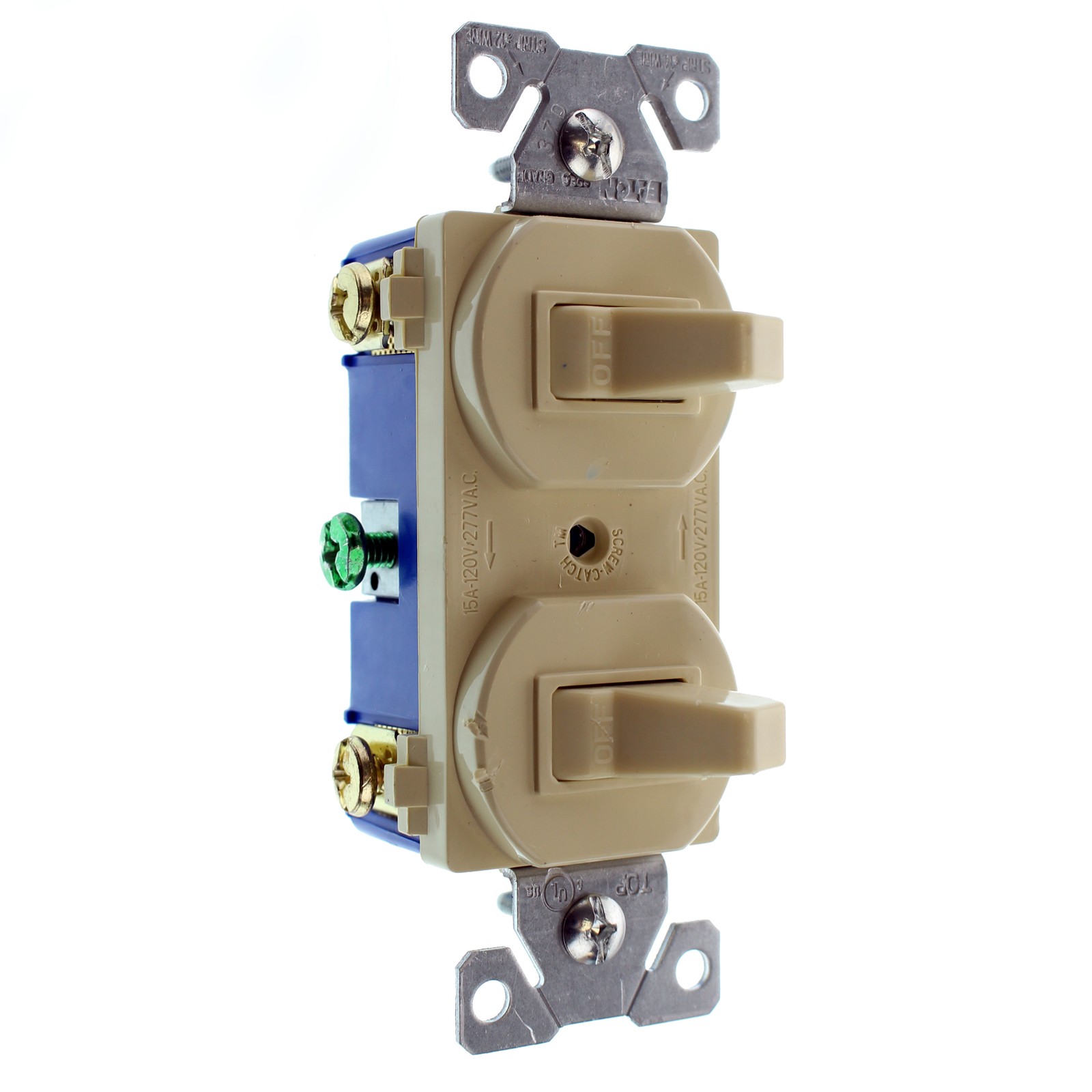HUBBELL RC101IZ COMBO DOUBLE TOGGLE SWITCH, (2) 1-POLE, 15A, 120/277V, IVORY