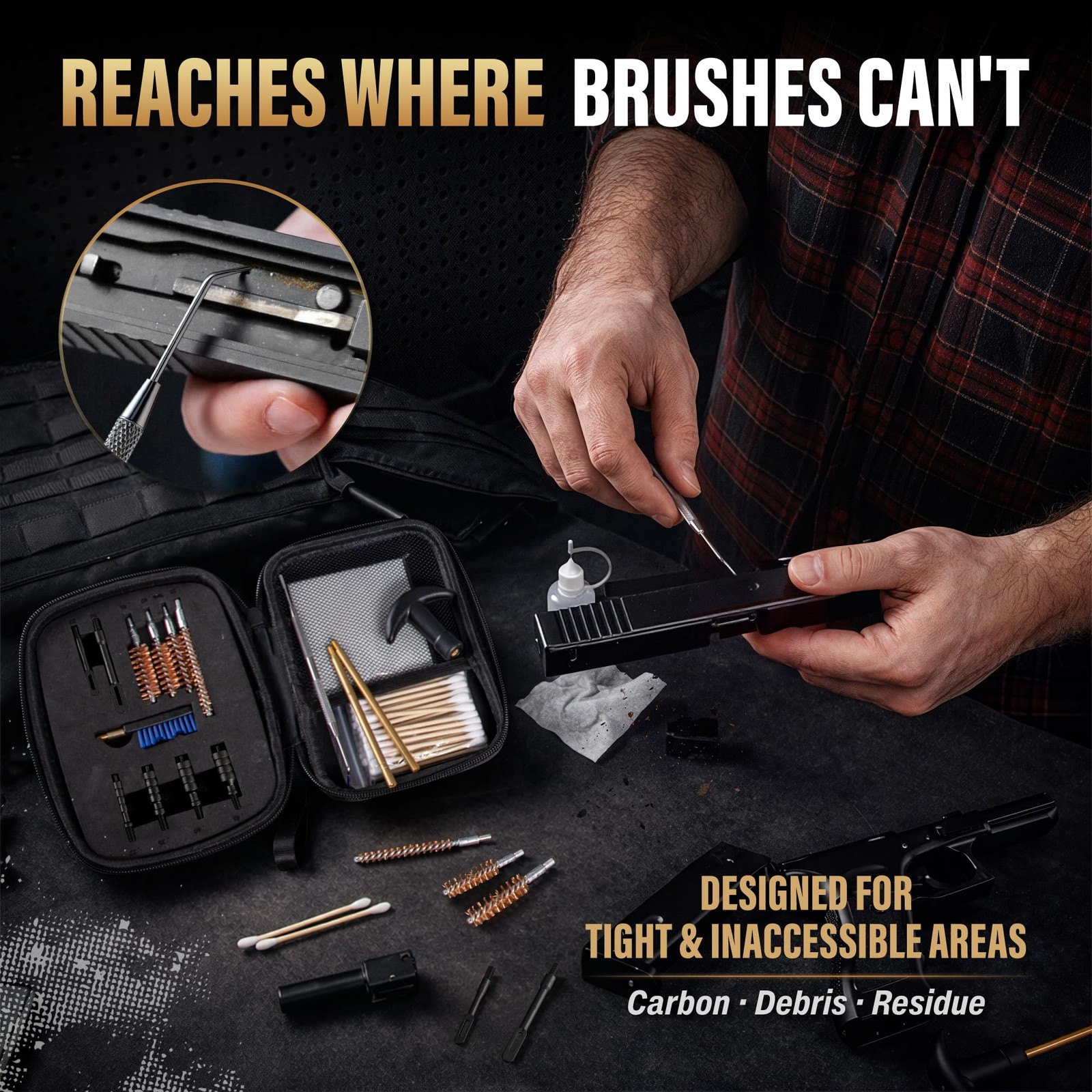Gun Cleaning Kit Fits .22 .357/9mm .38 .40 .45 Cal Handguns & Pistols Compact...