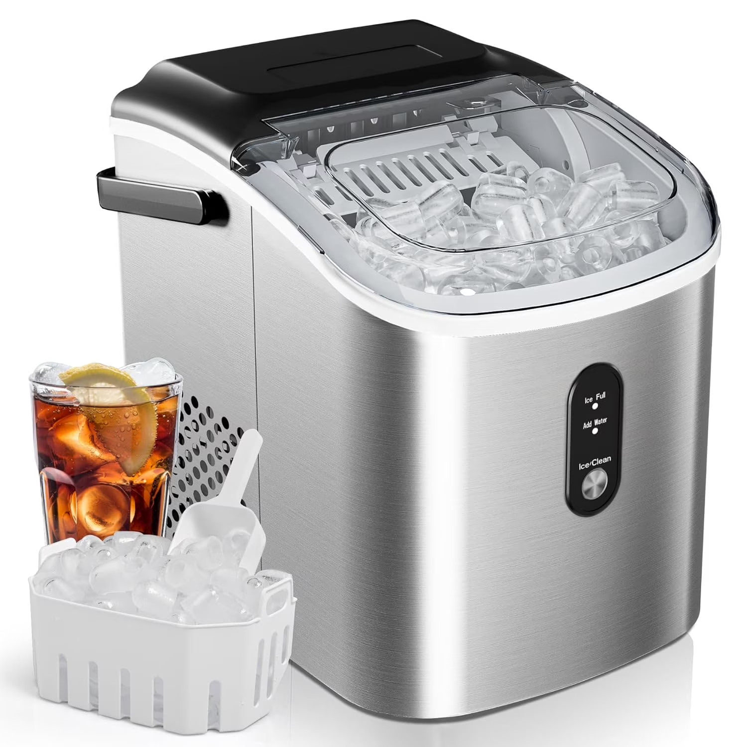 Countertop Ice Maker w/ Handle, 26lbs/Day, 9 Cubes in 6 Min, Auto Clean, Scoop