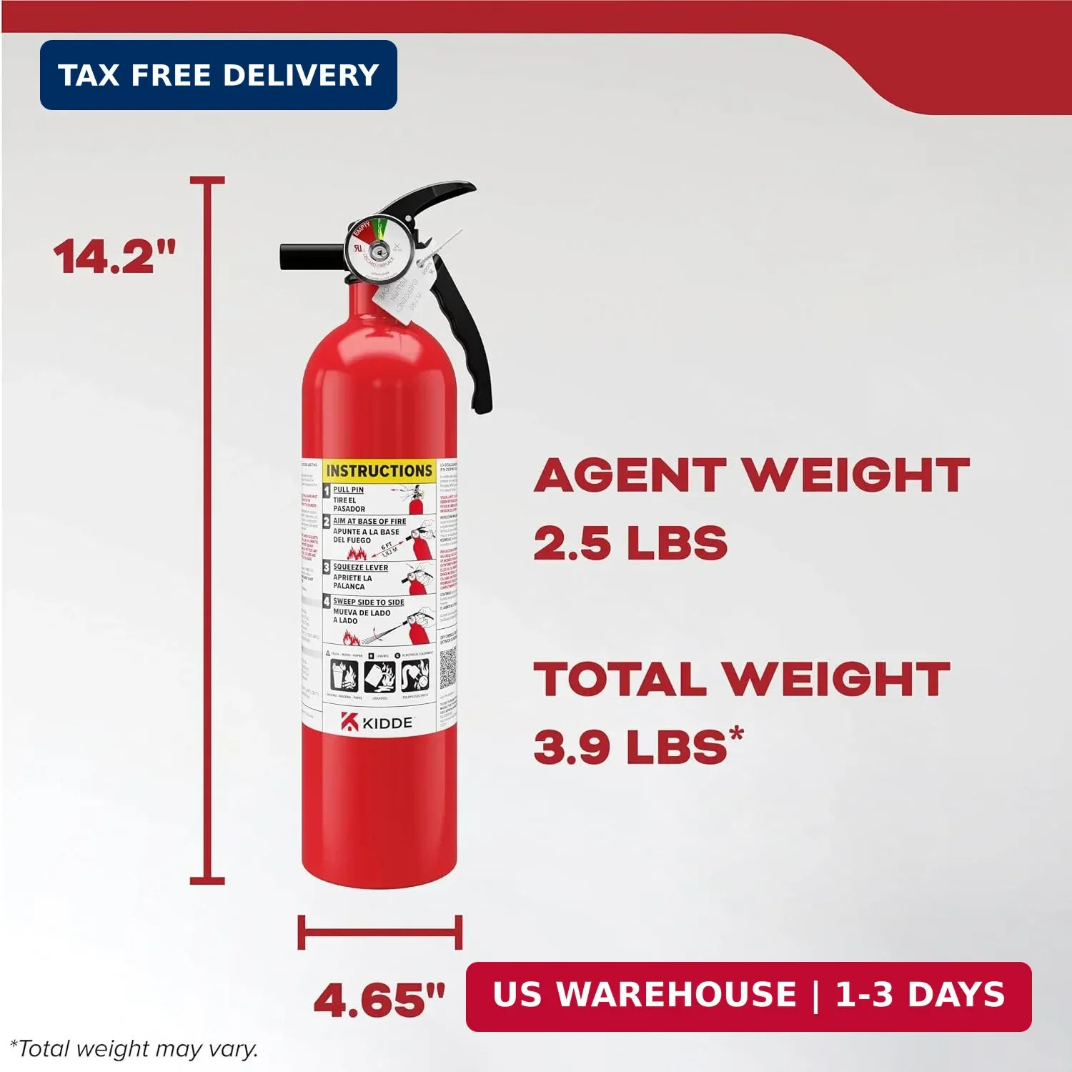 Kidde Basic 110 Fire Extinguisher for Home, 1-A:10-B:C, FA110G, 1 Pack | Residen