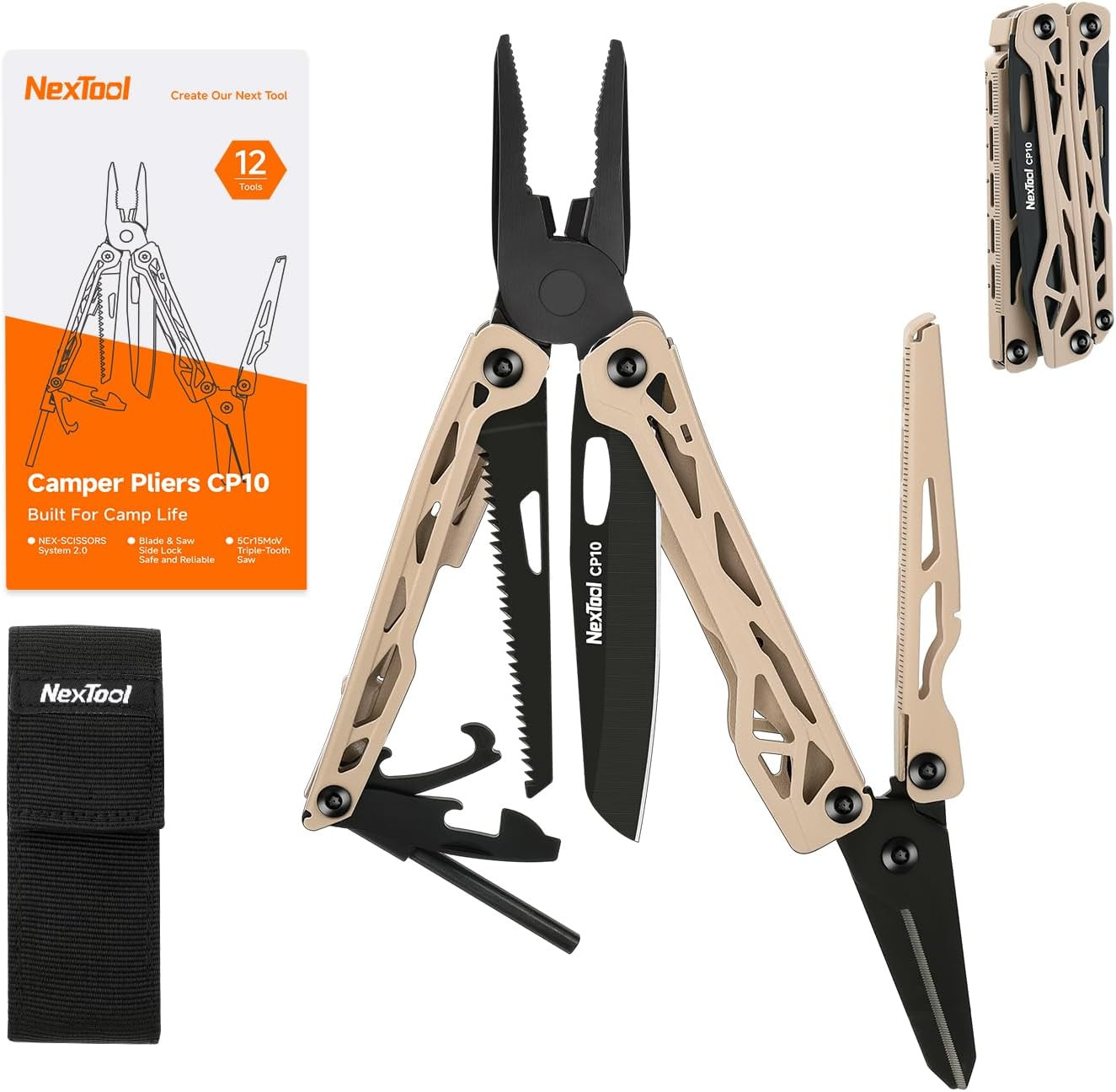 Camper CP10 Multitool with Fire Starter, Pocket Knife EDC Gear | 12-In-1 Multi T