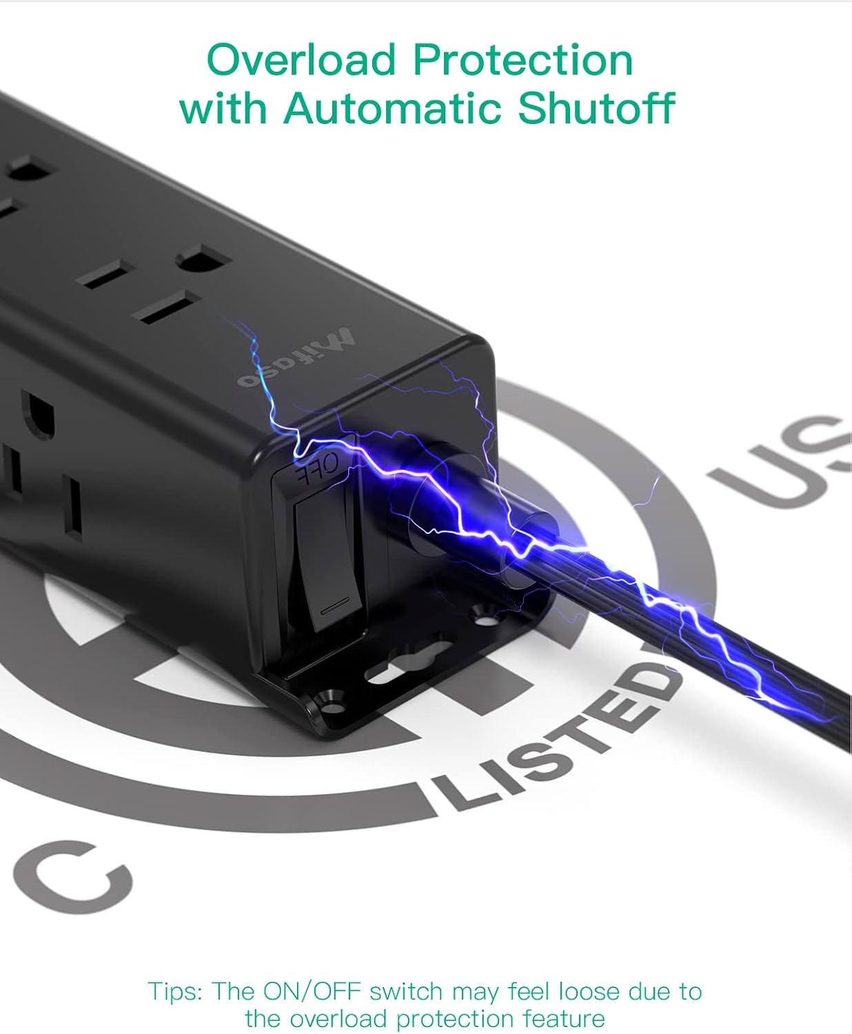 Surge Protector Power Strip 12 Widely Spaced Multi Outlets Wall Mount 3 Side