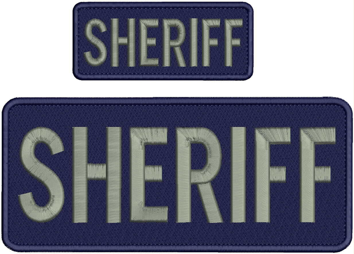 SHERIFF  Embroidery patches 10X4 & 2x4 hook back black  gray on navy blue