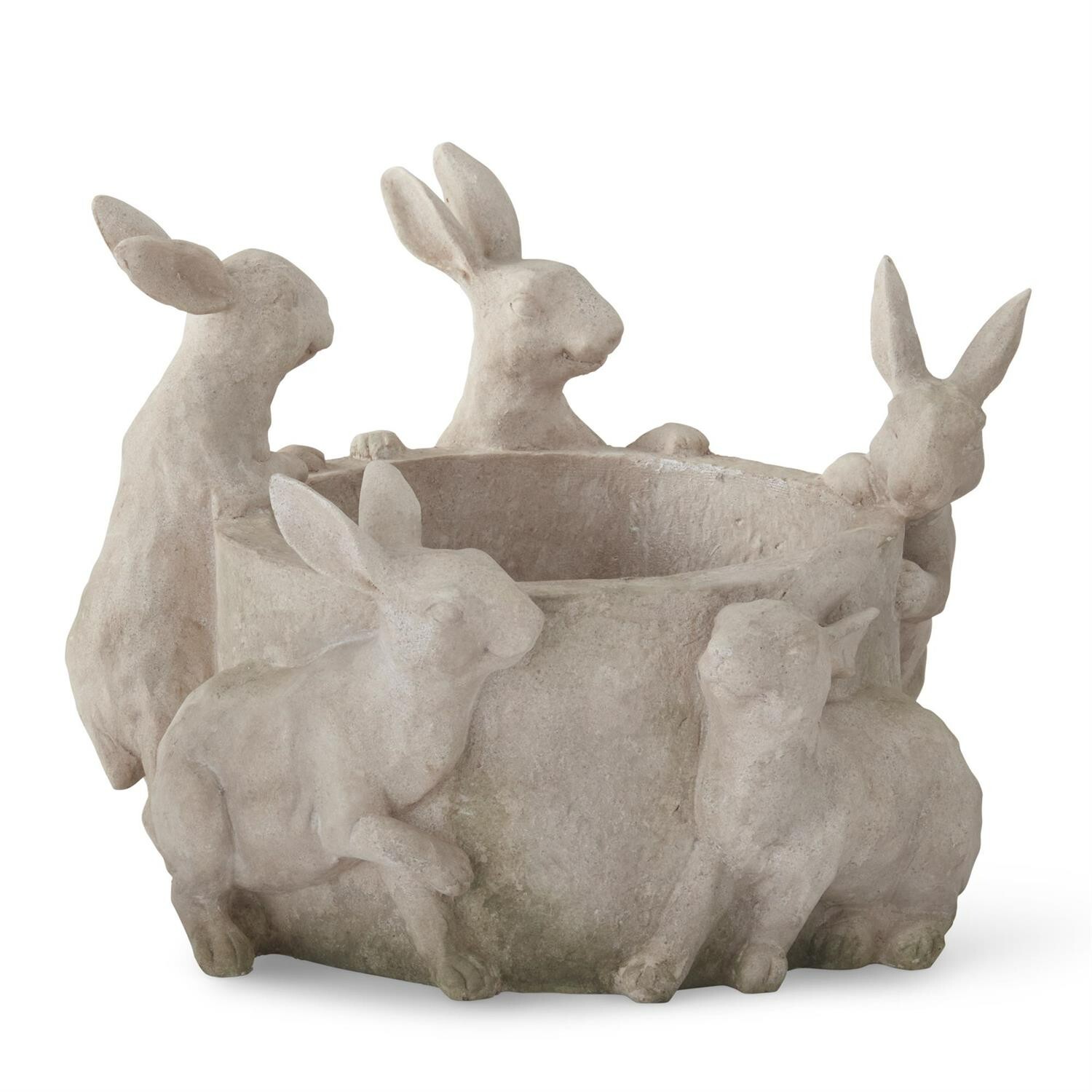 Resin Faux Stone 5  Bunny Rabbit Flower Pot 11 Inch