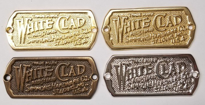 Lacquered Brass - Cast White Clad Ice Box Name Plate nameplate refrigerator S...