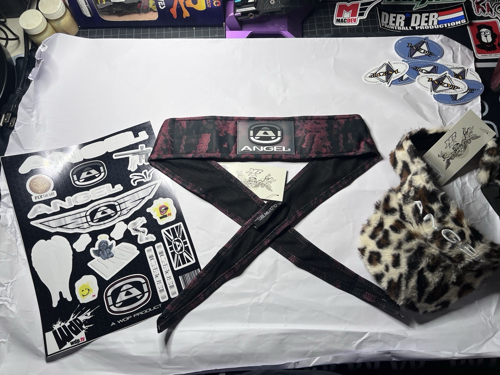 Angel Paintball Headband - CRIMSON + Angel Visor + Angel Sticker Sheet Lot